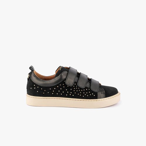 Basket cuir velours clous dores anaida noir Maison Toufet La Redoute