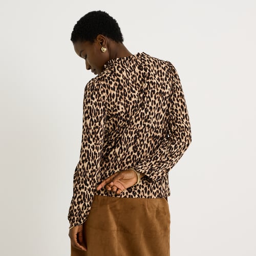 Chemisier Femme Leopard Imprimé Animal Marron - Taille 2XL - Manches Longues - Neuf Sans étiquettes