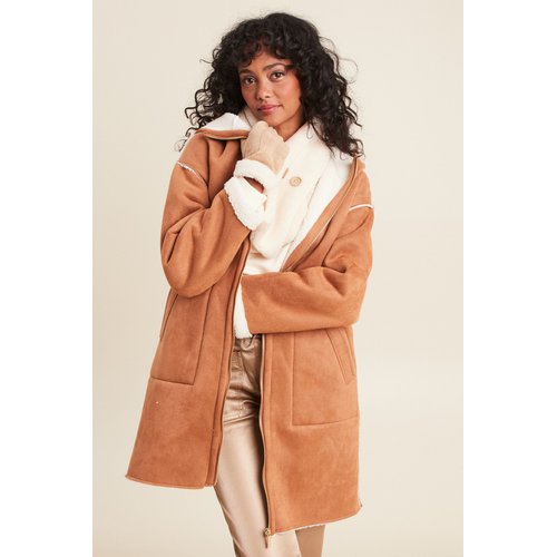 Manteau suedine a capuche marron Breal La Redoute