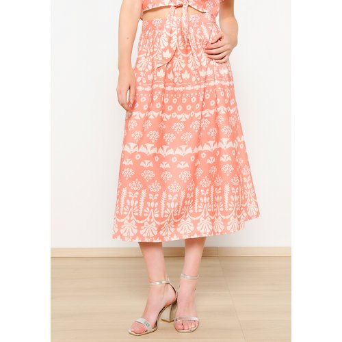 Jupe mi longue a imprime rose corail Lolaliza La Redoute