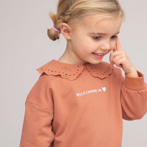 Sweat col claudine et message brode en molleton La Redoute Collections camel La Redoute