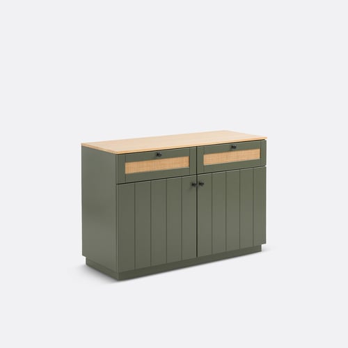 Credenza Moderna Oviala 2 Ante L120 Cm - Metallo Verde, Piedini Regolabili, Design Industriale