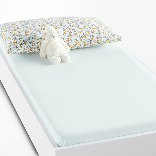 Drap housse bebe uni 20 coton recycle Poire