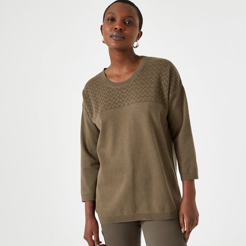 Cotton pointelle jumper with crew neck Anne Weyburn La Redoute