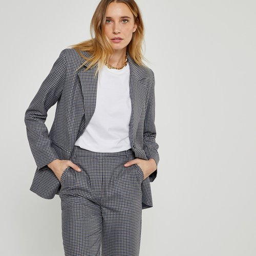 Checked oversized boyfriend blazer blue grey checks La Redoute Collections La Redoute