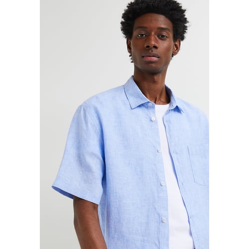 Chemise En Lin Homme Sans Col Manches Courtes – Légère Et Respirante, Idéale Été, Plage Et Décontracté (Couleur Unie Boutonnée)