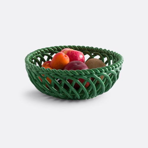 Corbeille à Fruits 2 étages En Céramique Et Bambou - Grande : 27,9 X 17,8 Cm - Vert - Mangoton - 5