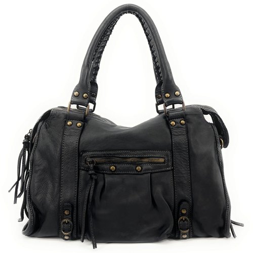 Sac a main en cuir vintage italien miss storm noir noir Oh My Bag La Redoute