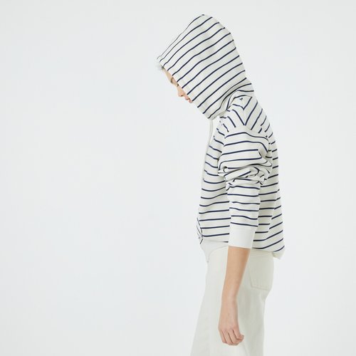 Striped hoodie ecru navy striped La Redoute Collections La Redoute