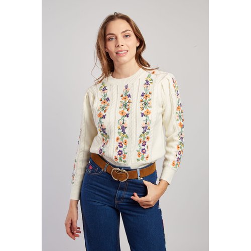 Pull en maille tressee avec broderie florale caline Derhy La Redoute