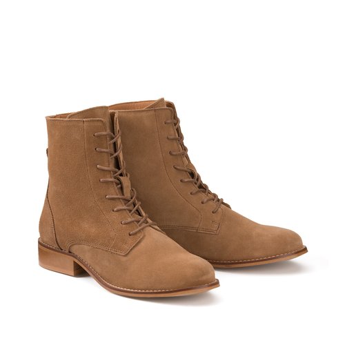 Suede ankle boots with flat heel camel La Redoute Collections La Redoute