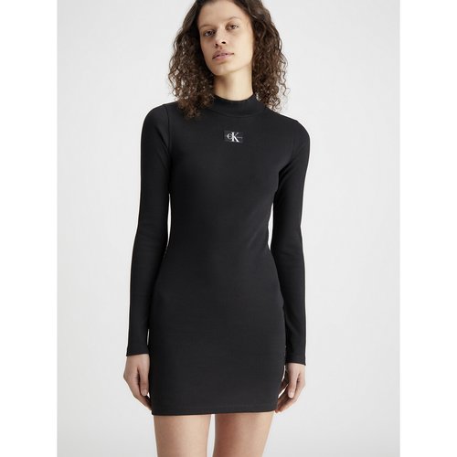 Cotton bodycon mini dress with high neck black Calvin Klein Jeans La Redoute