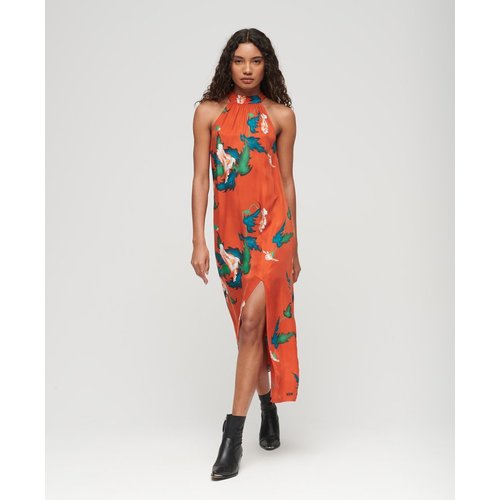 Robe longue a col montant rouge pivoine a feuilles Superdry La Redoute