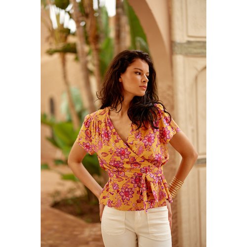 Blouse cache c ur manches courte thess imprime ocre La Petite Etoile La Redoute