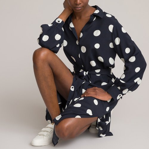 Polka dot waist tie midi dress shop