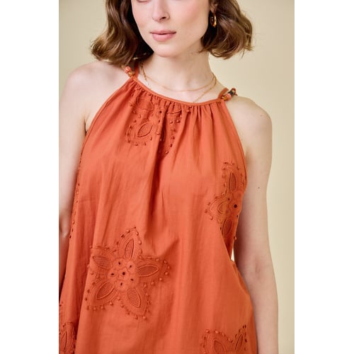 Débardeur See U Soon Avec Motifs Fleuris Et épaules En Cuir - Taille L (40) - Occasion TBE