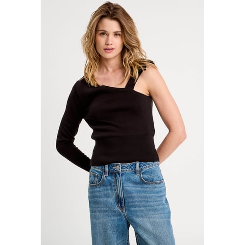 Pull Asymétrique Avec Franges Noir - Taille M (36/38) - Cachemire Et Coton - Neuf Avec étiquettes