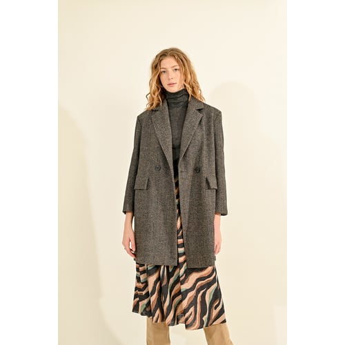 Herringbone double-breasted coat black Molly Bracken | La Redoute