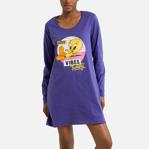 Chemise de nuit manches longues en coton titi violet Tweety La Redoute
