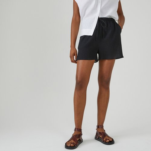 Cotton beach shorts with high waist La Redoute Collections La Redoute