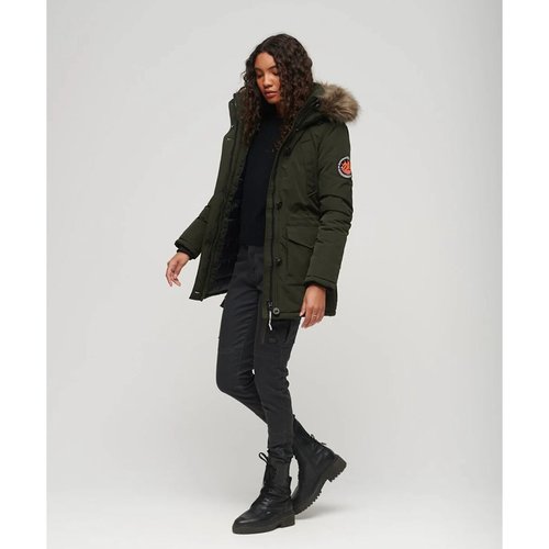 Khaki fur trim hooded parka top