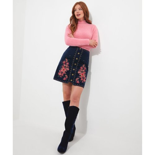 Jupe mini velours boutons devant brodee bleu marine exclusive marine Joe Browns La Redoute