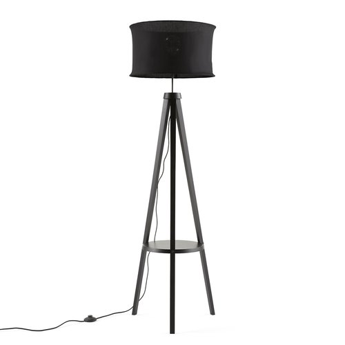 Setto rubberwood linen tripod floor lamp black La Redoute Interieurs La Redoute