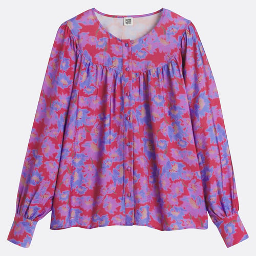 Chemisier Femme UN DEUX TROIS - Imprimé Fleur Sur Viscose, Blanc - Taille 38, Manches Longues, Col - Occasion Très Bon état, Fabrication France