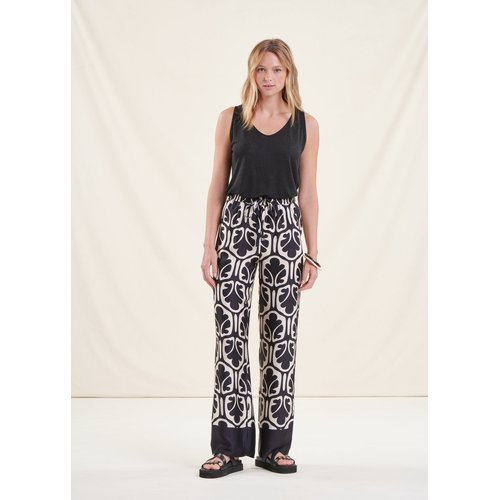 Pantalon fluide a imprime taille elastique noir blanc La Fee Maraboutee La Redoute