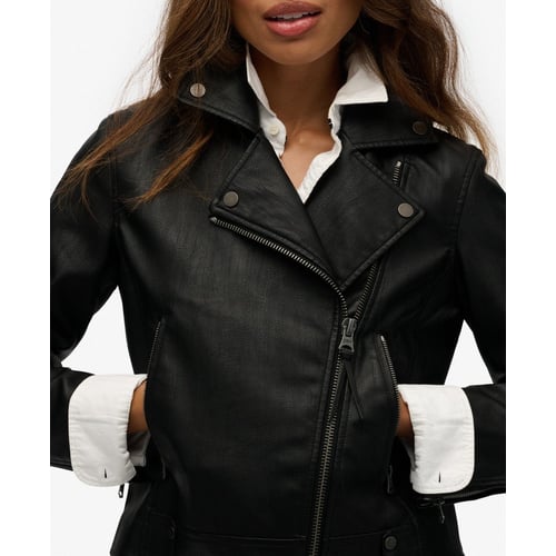 DISSA Veste Blouson Simili Cuir Femme Court - Col Montant, Coupe Ajustée, Printemps Automne PN788