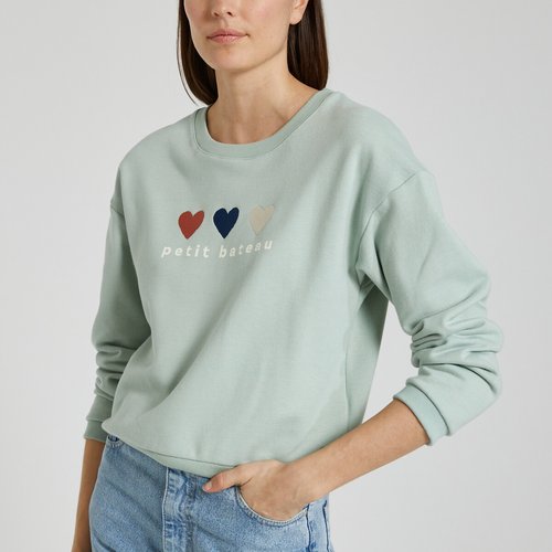 Logo print cotton sweatshirt light green Petit Bateau La Redoute