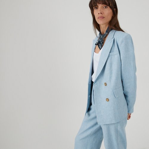 Linen cotton oversize blazer blue La Redoute Collections La Redoute