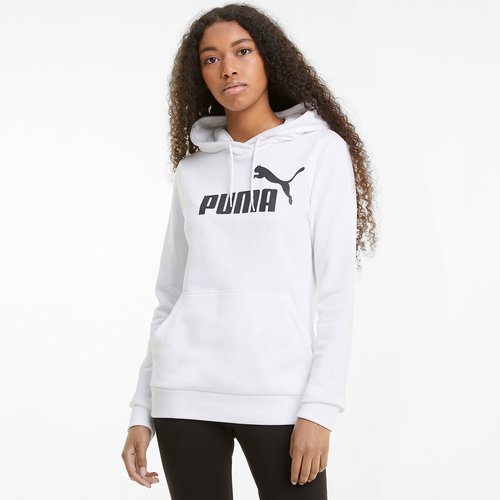 Logo print hoodie with centre pocket in cotton blend white Puma La Redoute