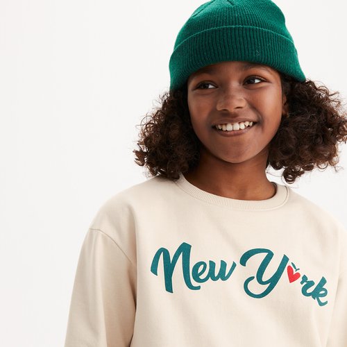 New york sweatshirt with crew neck in cotton mix ecru La Redoute Collections La Redoute