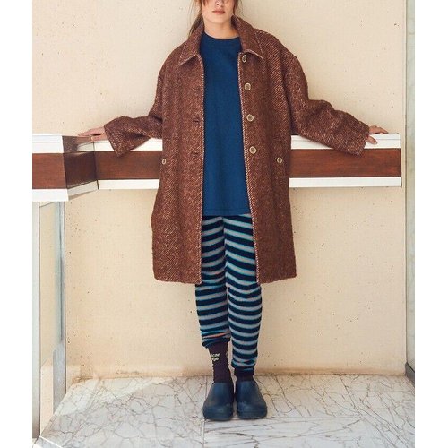 【Ameri vintage】WOOL RIDERS COAT Lulow mid-length coat with loose fit, brown marl, American Vintage