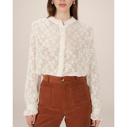 Camicetta di pizzo alla moda con scollo a V Elegante da