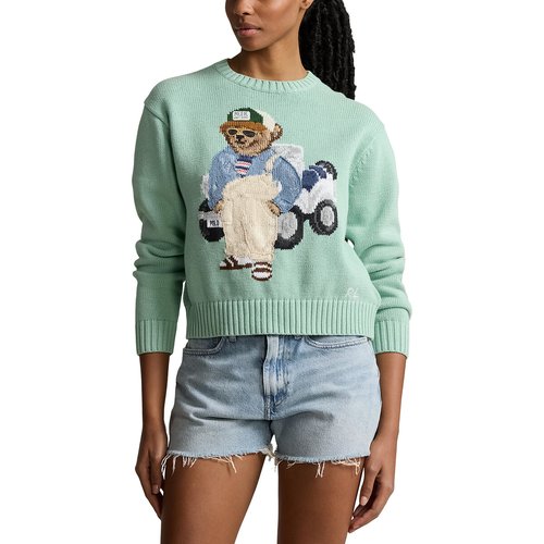 Pull col rond manches longues motif ourson Polo Ralph Lauren vert menthe La Redoute