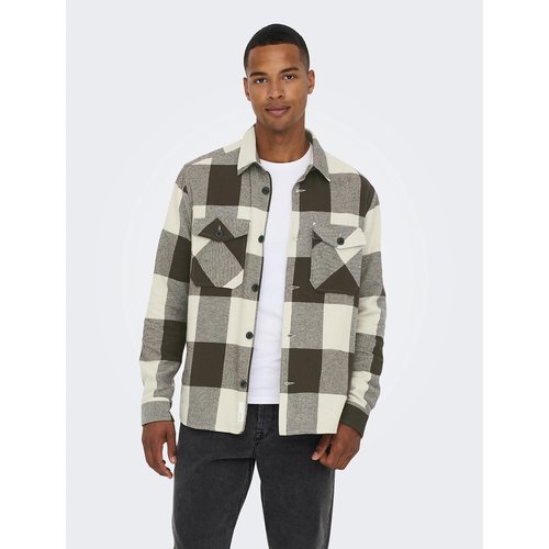Surchemise droite en flanelle a carreaux milo carreaux marron Only Sons La Redoute