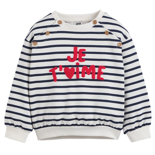 Sudadera de botones con rayas y mensaje de felpa