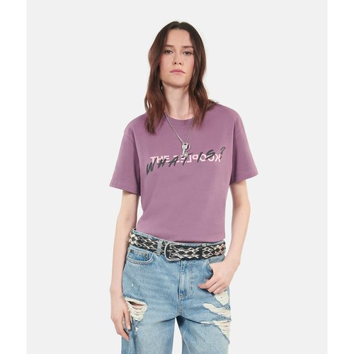Cotton crew neck t shirt with short sleeves purple The Kooples La Redoute