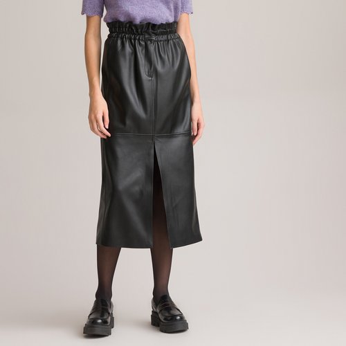 Recycled paperbag midaxi pencil skirt in faux leather black La Redoute Collections La Redoute