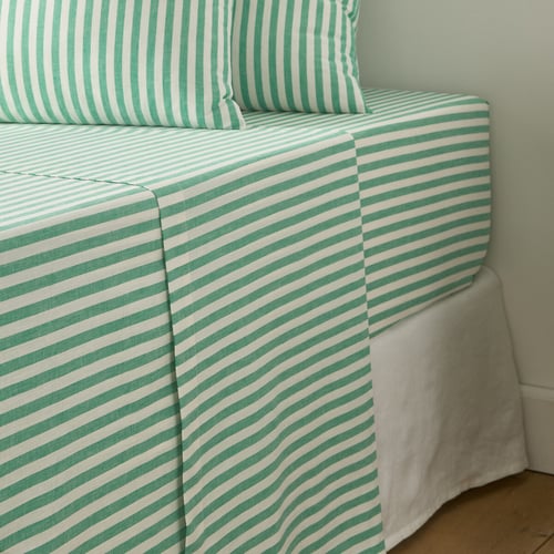 Daesar Drap Plat Gaze De Coton Ultra Doux Pour Lit 200 Cm - 230x250 Cm Rayures Vert Clair, Anti-Plis, Lavable En Machine