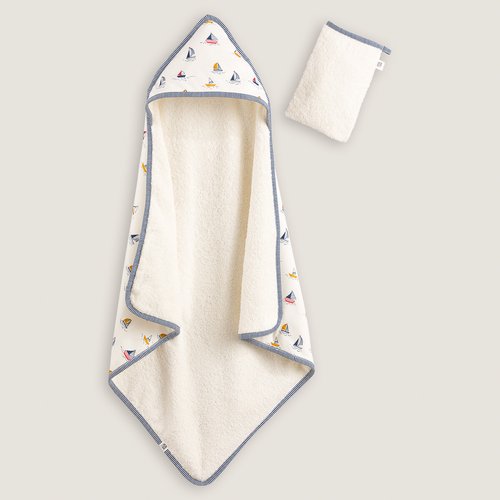 Ensemble 2 pieces cape de bain et gant coton bio Petit Bateau X La Redoute Interieurs imprime La Redoute
