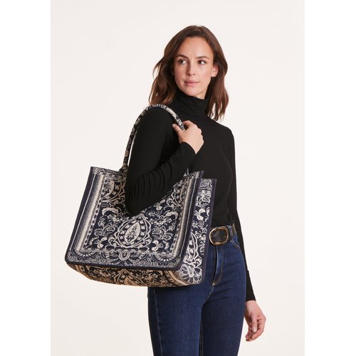 Sac cabas jacquard bleu marine La Fee Maraboutee La Redoute