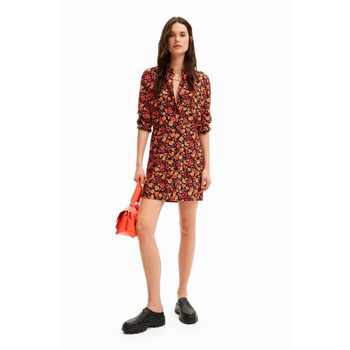 Robe chemise courte fleurs rouge Desigual La Redoute
