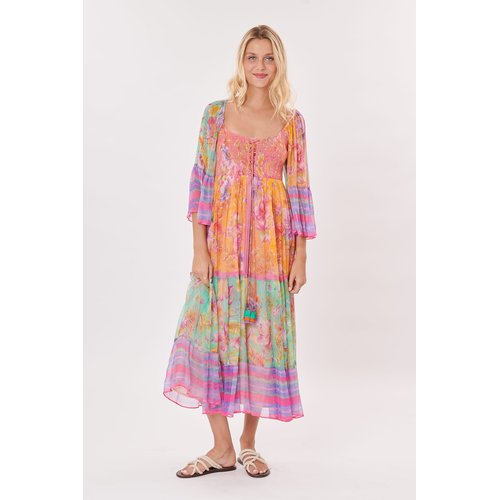 Robe longue imprimee avec manches amples tangente orange Derhy La Redoute
