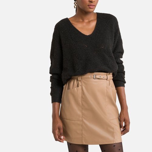 Pull court maille ajouree noir Only La Redoute