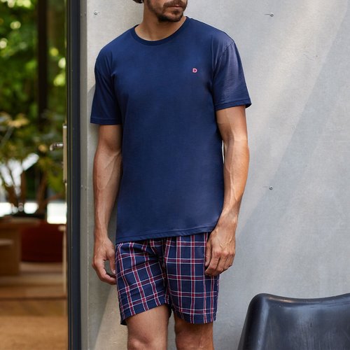 Pyjama court col rond Dodo bleu marine carreaux La Redoute
