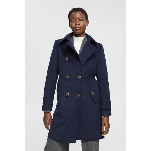 Long double breasted coat in wool mix navy blue Esprit La Redoute