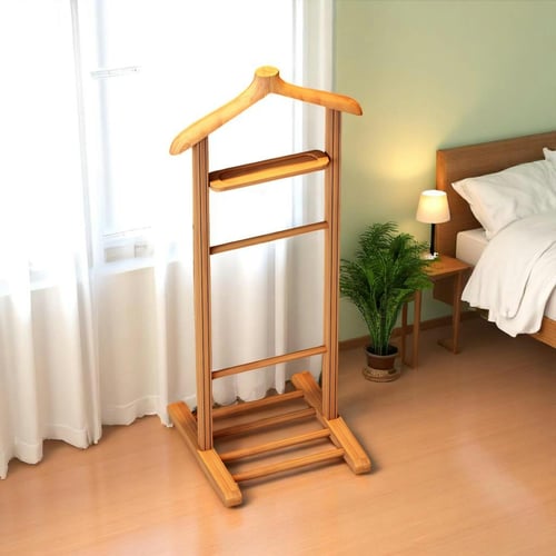 Portemanteau En Bois Massif Noyer - Avec Roulettes - Porte-Pantalon - Style Valet De Chambre - Fabriqué En Italie